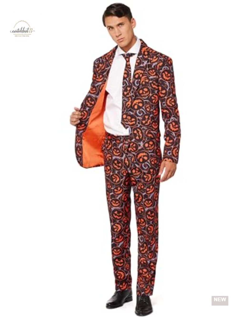 Men's Halloween Pumpkin Costume 3-Piece Blazer Pants Tie